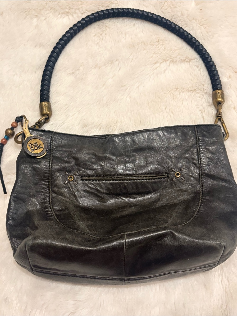 The Sak Black Leather Braided-Handle Shoulder Hobo